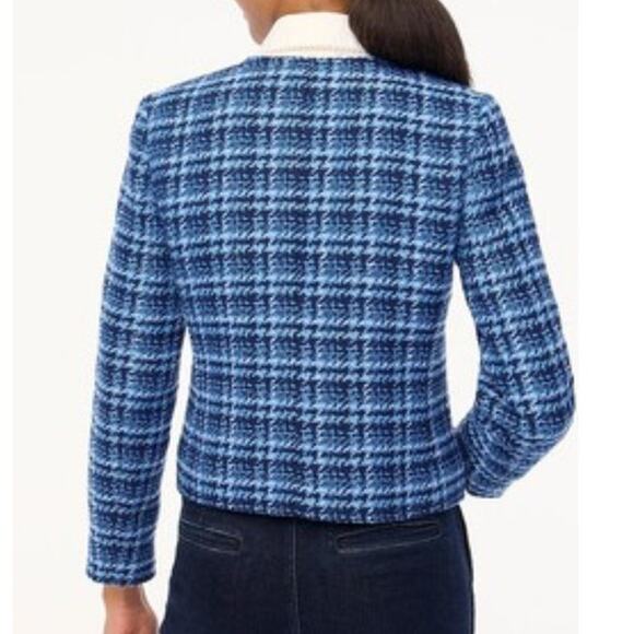 J CREW JACKET 2P BLUE LADY BLAZER CROPPED FALL VINTAGE AUTUMN AESTHETIC PLAID - Picture 4 of 15